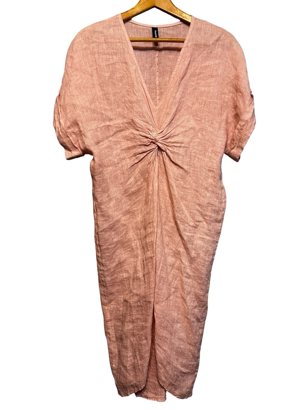 Venti6 100% Linen Blush Pink Twist Front Midi Dress Size Small Made in Italy